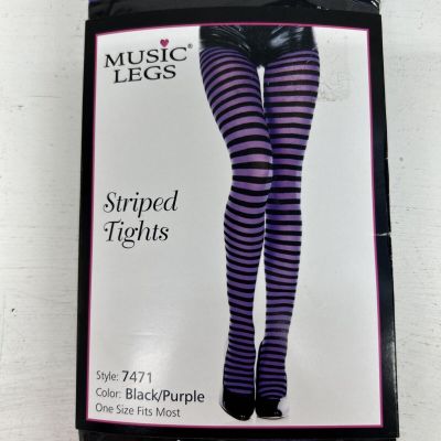 Black & Purple Striped Tights One Size 90-165 Lbs Halloween Nylon